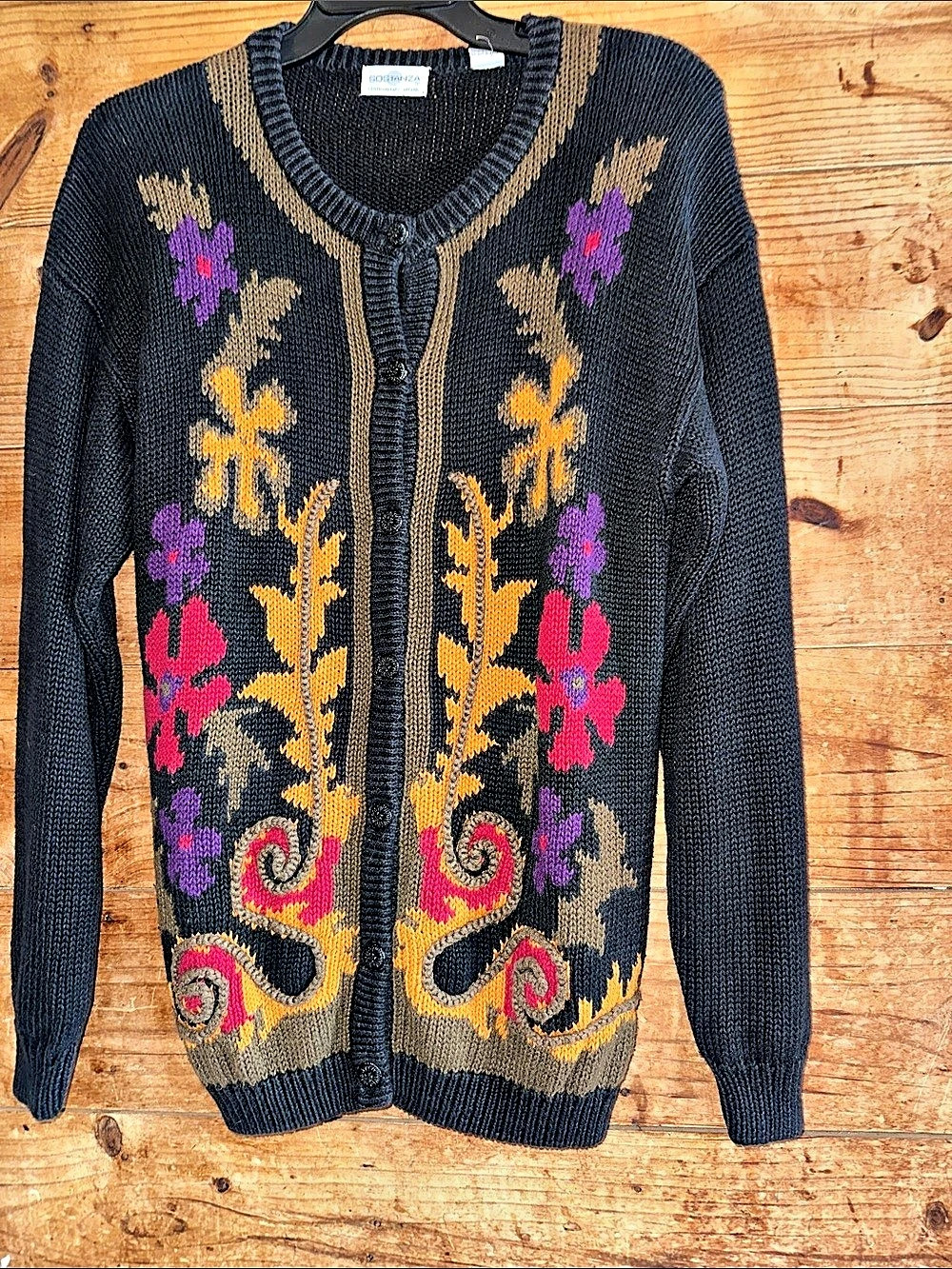 COSTANZA Floral Cardigan in Black Size Large